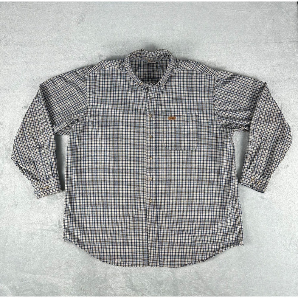 Carhartt Rugged Workwear Button Shirt Mens XL Brown and Blue Plaid Long Sleeve